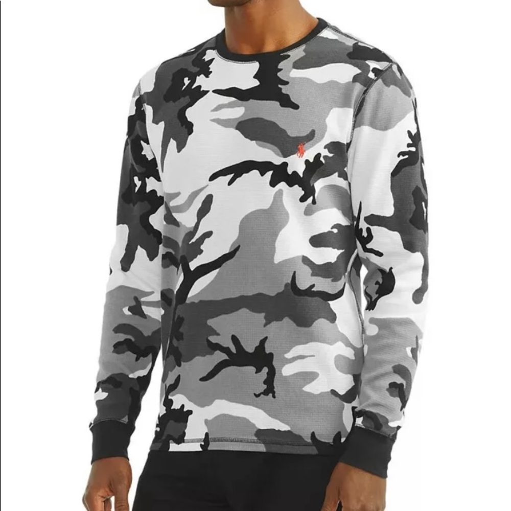 Polo Ralph Lauren Men's Snow Camo Waffle Knit Long-Sleeve Sleep Shirt Sz Large